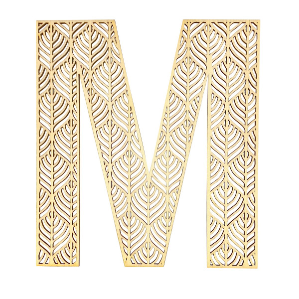 photo-Grande lettre en bois - M - Bois - Ajouré - A décorer - 24 cm - Loisirs créatifs