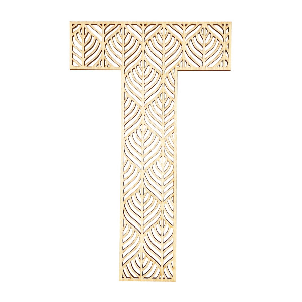 photo-Grande lettre en bois - T - Bois - Ajouré - A décorer - 24 cm - Loisirs créatifs