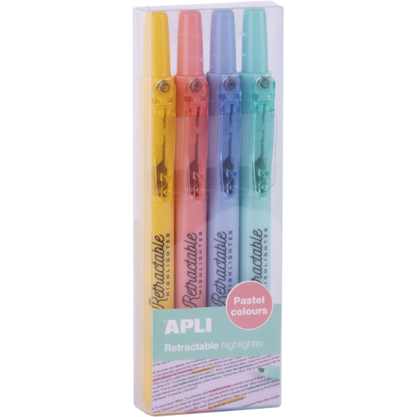 photo - Étui de 4 surligneurs - Couleurs pastel - Rétractable - Apli