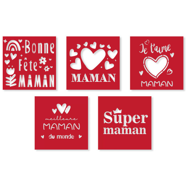photo-Pochoirs - Bonne fête maman - 5 modèles - Tout support - Réutilisable