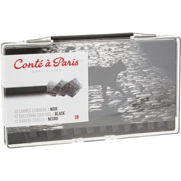 photo - Carrés esquisse - Noir - Dessin - Esquisse - Boîte de 12 - Conté à Paris