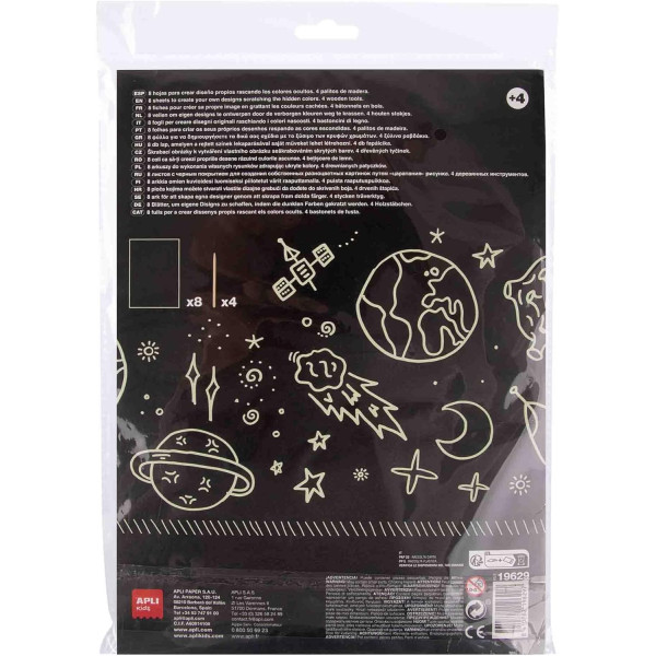 Feuilles de papier à gratter - Noir - Brille dans le noir - A4 - 8 cartes + bâtonnets