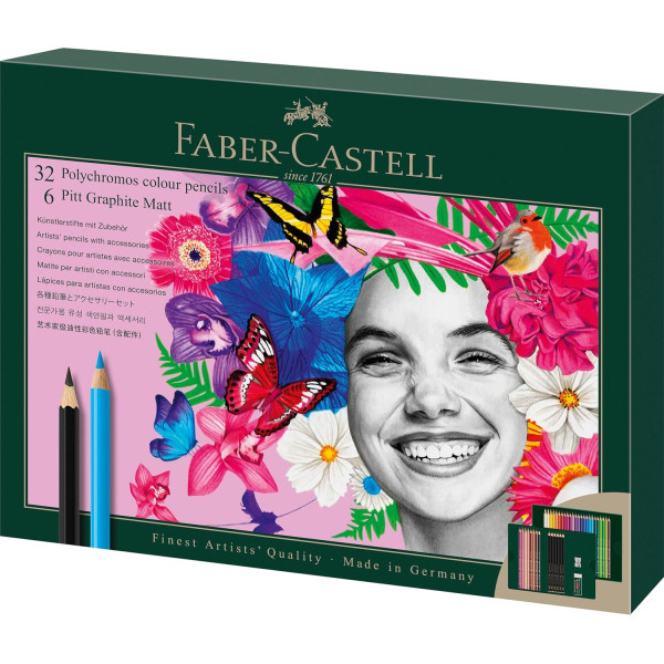 photo-Coffret - Crayons couleur Polychromos + Pitt Graphite Matt - Faber-Castell - 40 pièces