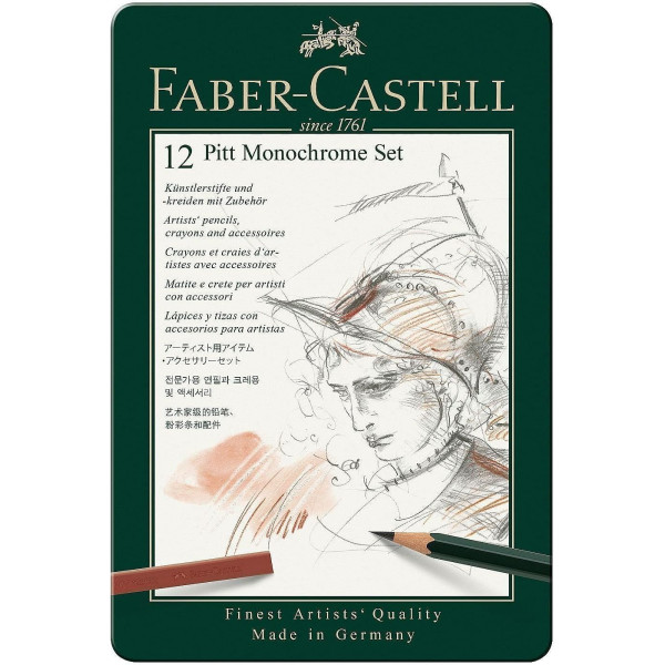 photo-Crayons graphite - Dessin - Esquisse - Faber-Castell - Pitt Monochrome - 12 pièces