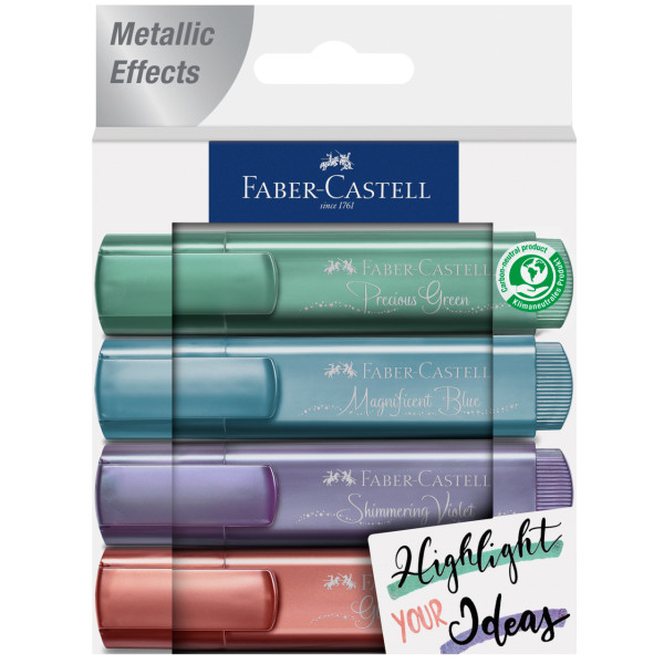 photo-4 surligneurs - Bleu, vert, rose et violet - Métallisée - Mine biseauté - Faber-Castell