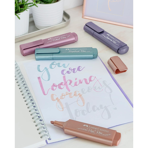 8 surligneurs - Bleu, vert, rose, rouge, violet, gris, jaune - Métallisée - Mine biseautée - Faber-Castell