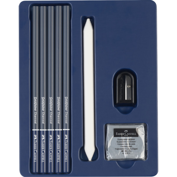 Crayons fusain + taille-crayons + estompe + gomme mie de pain - Faber-Castell - Goldfaber