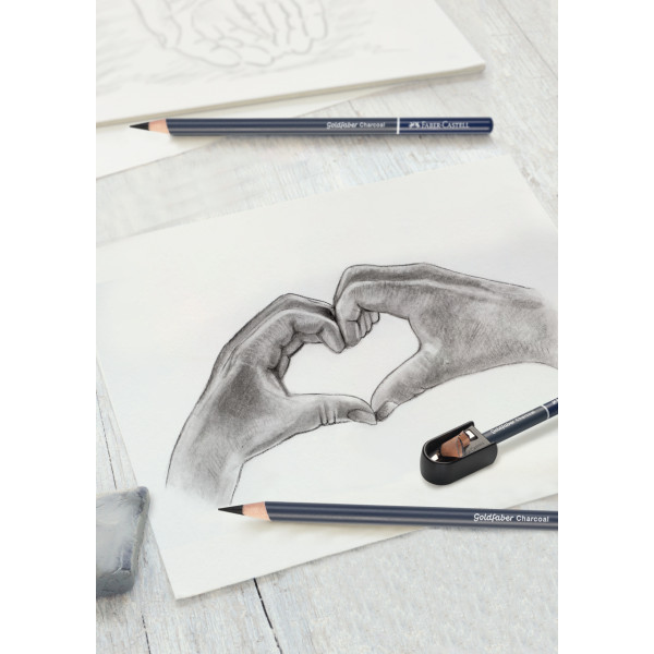 Crayons fusain + taille-crayons + estompe + gomme mie de pain - Faber-Castell - Goldfaber