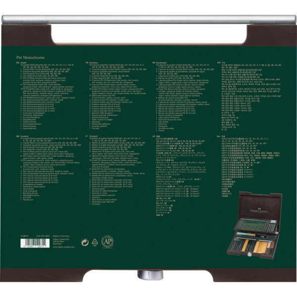 Coffret bois - 76 pièces - Crayons graphite, fusain, sanguine et accessoires - Faber-Castell