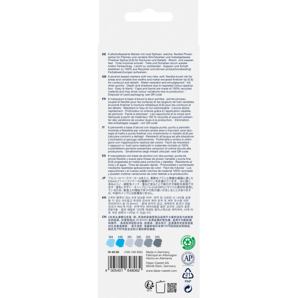 6 feutres - Dessin - Faber-Castell - Goldfaber Sketch - Double pointe - Teintes bleu/gris