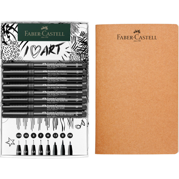8 feutres + carnet croquis - Noir - Faber-Castell - Pitt Artist Pens - 8 pointes