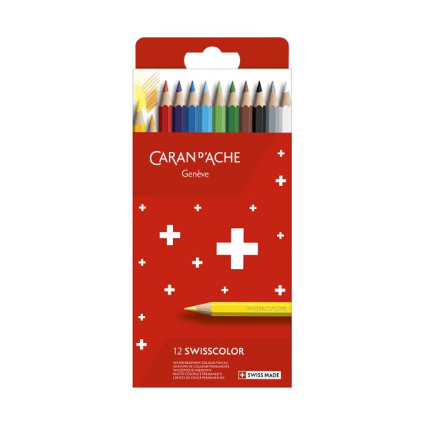photo-Crayons de couleur - Caran d'Ache - Swisscolor - 12 couleurs - Dessin - Beaux-arts