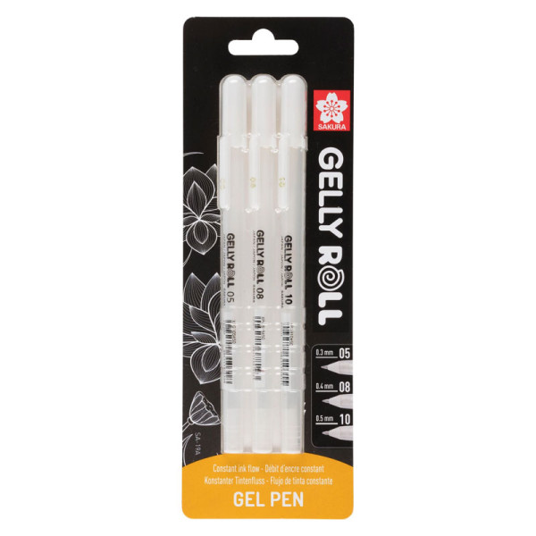 photo-Feutres - Encre blanche - 3 tailles différentes - Gelly Roll - Sakura - Dessin