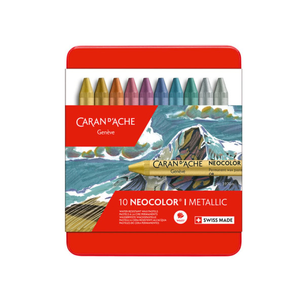 photo-Pastels à la cire - Couleurs métalliques - Caran d'Ache - Neocolor I - Boite de 10