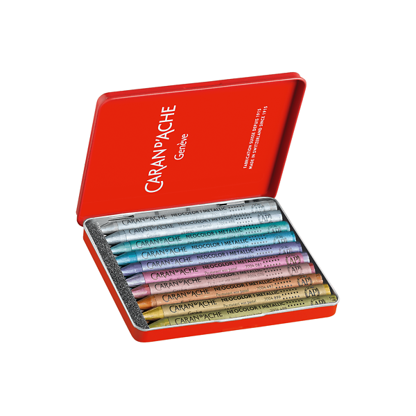 Pastels à la cire - Couleurs métalliques - Caran d'Ache - Neocolor I - Boite de 10