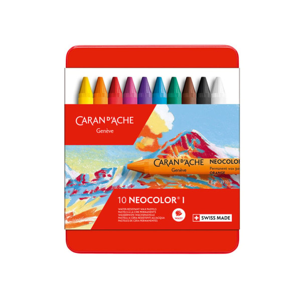 photo-Pastels à la cire - Permanent - Caran d'Ache - Neocolor I - Boite de 10 couleurs
