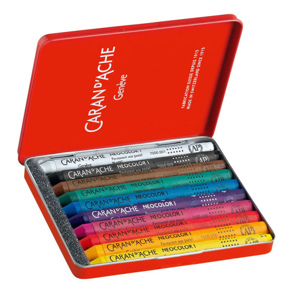 Pastels à la cire - Permanent - Caran d'Ache - Neocolor I - Boite de 10 couleurs