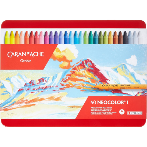 photo-Pastels à la cire - Permanent - Caran d'Ache - Neocolor I - Boîte de 40 couleurs