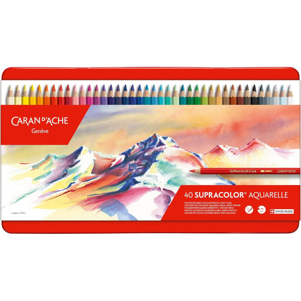 photo-Crayons de couleur - Aquarellable - Caran d'Ache - Supracolor - Boîte 40 couleurs