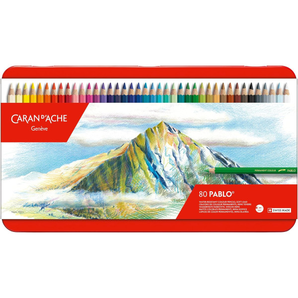photo-Crayons de couleur - Mine tendre - Caran d'Ache - Pablo - Boîte 80 couleurs