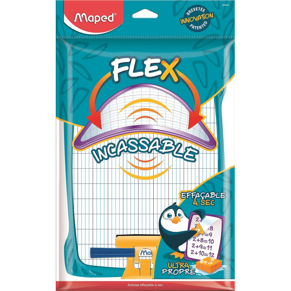 photo-Ardoise blanche - Effaçable - Pour l'école - Incassable - Inclus brosse + feutre - Maped