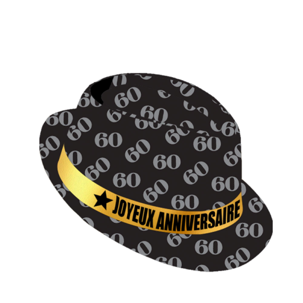 photo-Chapeau - Borsalino - Déguisement - Anniversaire - 60 ans - Noir et or - Adulte