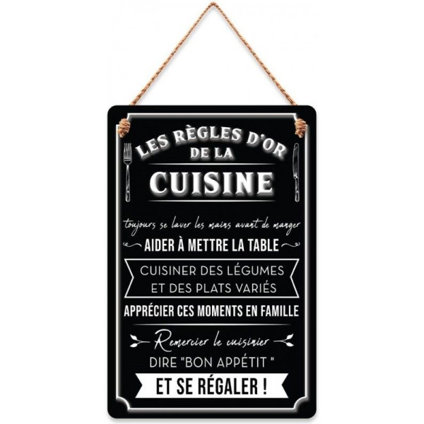 photo-Plaque décorative - Les règles d'or de la cuisine - Métal - A suspendre - 20x30cm