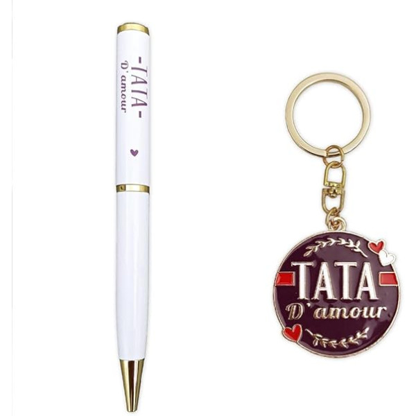 Stylo + porte-clé - Tata d'amour - Idée cadeau originale - Coffret
