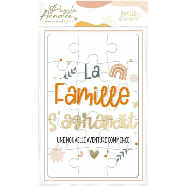 photo-Carte puzzle - Annonce naissance originale - La famille s'agrandit - 15x10cm