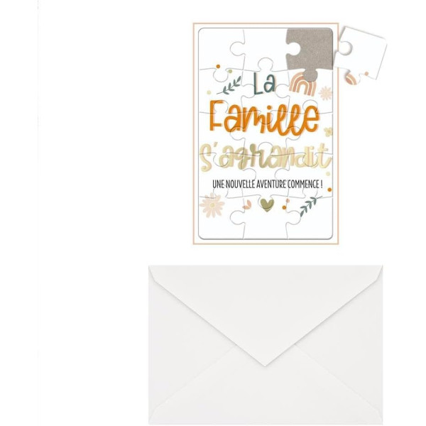 Carte puzzle - Annonce naissance originale - La famille s'agrandit - 15x10cm