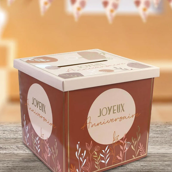 Urne en carton - Anniversaire - A monter - 20x20x20cm - Cagnotte anniversaire
