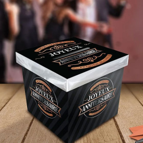 Urne en carton - Noir - Anniversaire - A monter - 20x20x20cm - Cagnotte