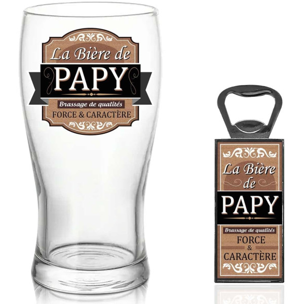 photo-Verre à bière - La bière de papy - Cadeau - Anniversaire - Coffret avec décapsuleur