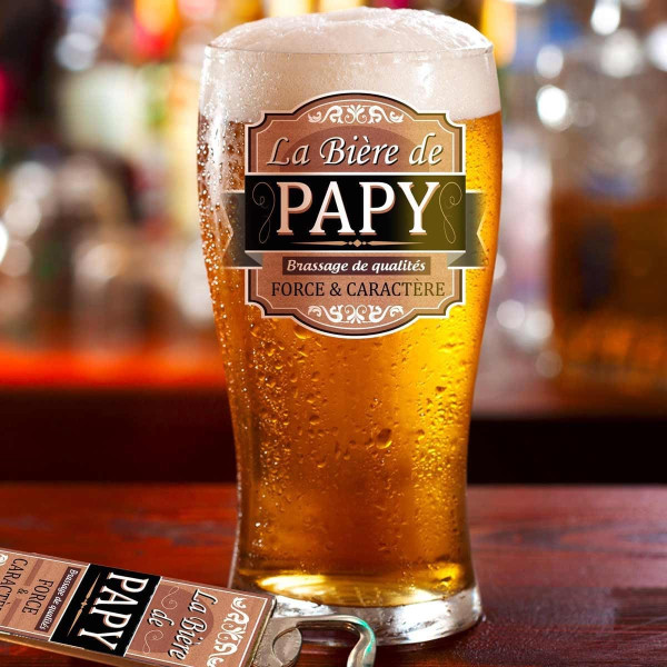 Verre à bière - La bière de papy - Cadeau - Anniversaire - Coffret avec décapsuleur