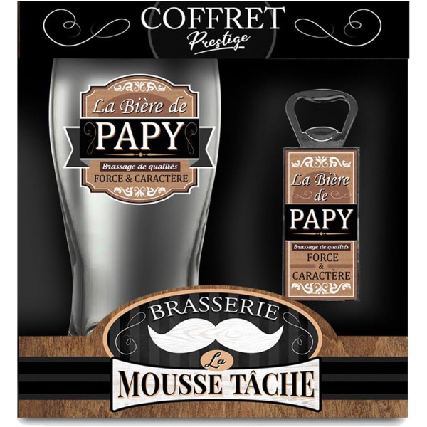 Verre à bière - La bière de papy - Cadeau - Anniversaire - Coffret avec décapsuleur