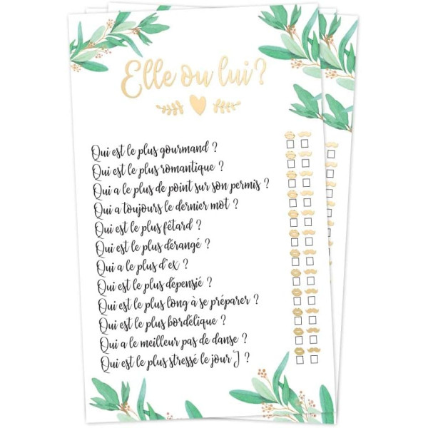 photo-Jeu - Mariage - Mariés - Elle ou lui - Animation - Questions/réponses - 6 cartes