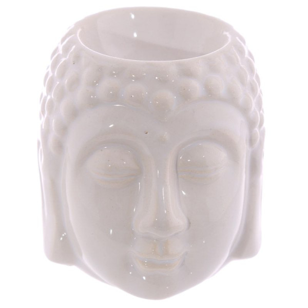 photo - Brûleur en céramique - Pour huile essentielles - Tête de bouddha - Blanc - Décoration