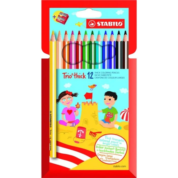 photo - Etui carton de 12 crayons de couleur STABILO Trio thick + 1 taille-crayon
