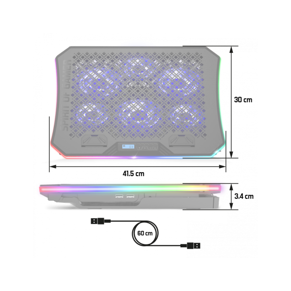 Refroidisseur - Pour ordinateur portable - Compatible de 10 à 17 pouces - Rétroéclairé - Spirit of Gamer - AIRBLADE 1200