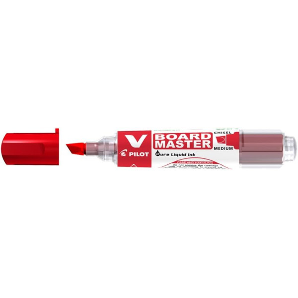 photo - Marqueur effaçable - Pour ardoise et tableau blanc - Rechargeable - Pointe biseautée - Rouge - Pilot - V-Board Master