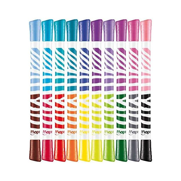 10 feutres de coloriage - Double pointes - 2 en 1 - Encre lavable - Maped - Color'peps duo colors