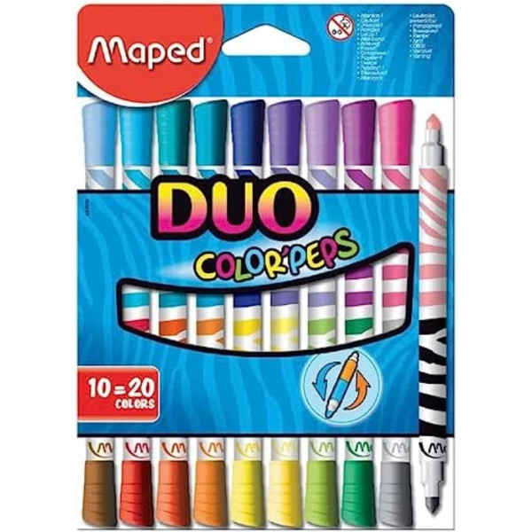 photo - 10 feutres de coloriage - Double pointes - 2 en 1 - Encre lavable - Maped - Color'peps duo colors