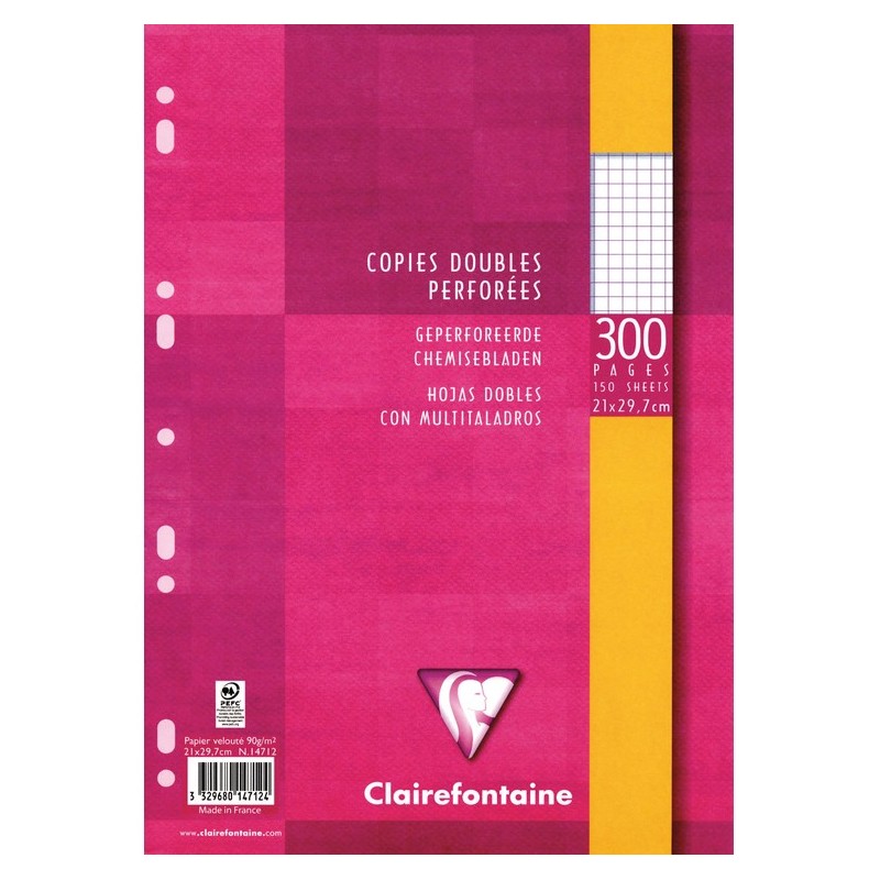 photo-Copies doubles - Petits carreaux - Perforées - A4 - Paquet de 300 - Clairefontaine