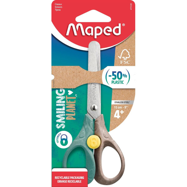 Ciseaux scolaire - Enfant - Bouton de blocage - Bouts ronds - 13 cm - Maped - Smiling Planet