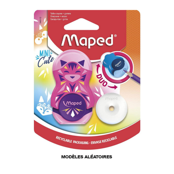 Taille-crayons et gomme blanche - Réservoir plastique - Scolaire - Maped Mini Cute