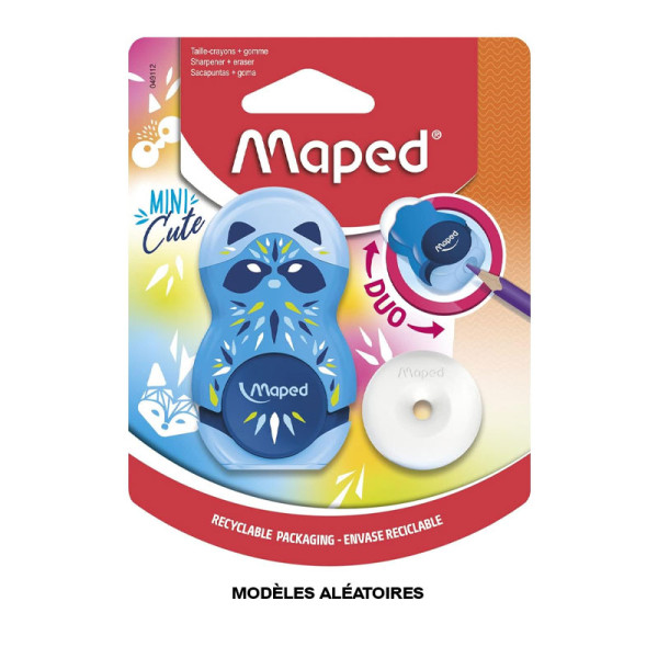 Taille-crayons et gomme blanche - Réservoir plastique - Scolaire - Maped Mini Cute