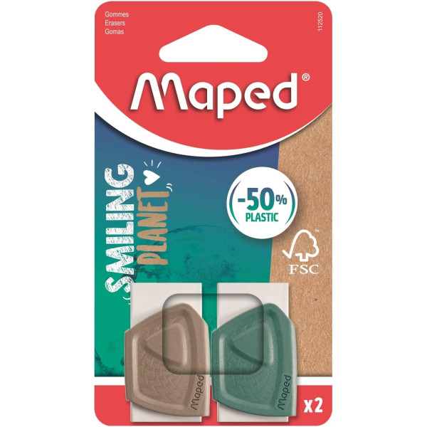 photo -lot de 2 gommes blanches - Précision - Avec étui de protection en plastique - Maped - Smiling Planet