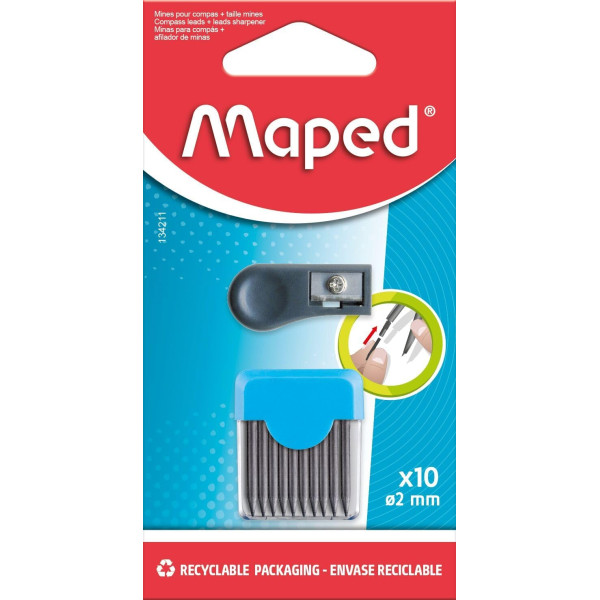 photo-Mines de rechange pour compas - HB - 2mm - Taille mines inclus - Lot de 10 - Maped
