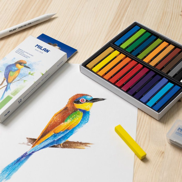 Pastels - Souple - Tendre - 12 couleurs - Beaux-arts - Scolaire - Milan
