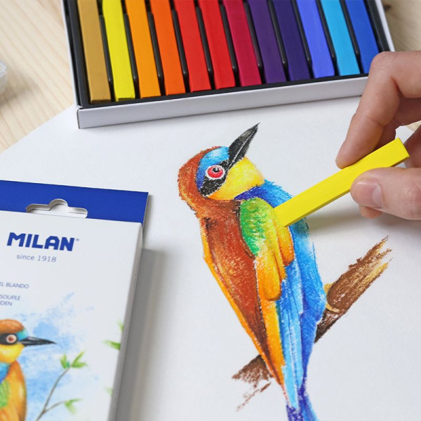Pastels - Souple - Tendre - 12 couleurs - Beaux-arts - Scolaire - Milan